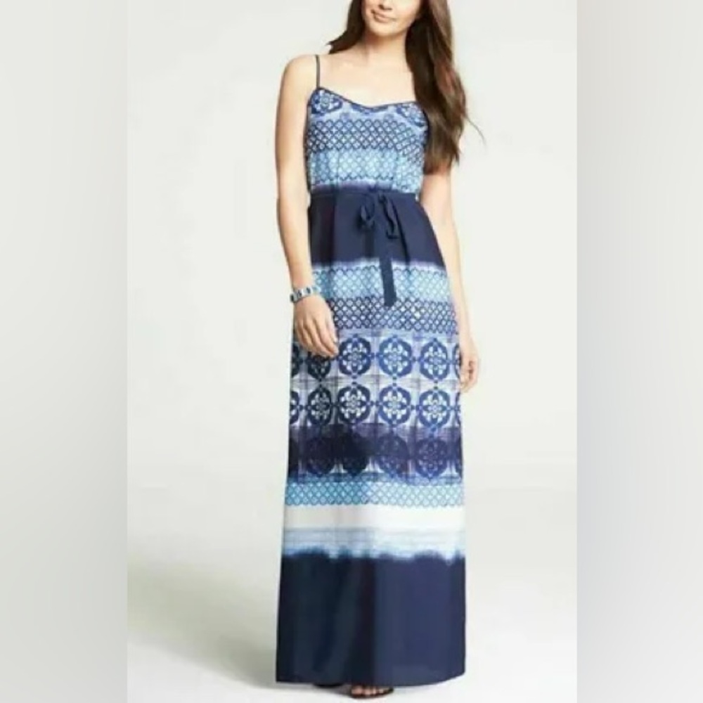 Ann Taylor navy blue dress with spaghetti straps, floral pattern size 14